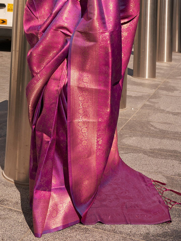 Saree mall Ethnic Motifs Zari Kanjeevaram Saree with Tassels