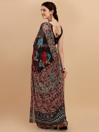 KALINI Black & Red Floral Printed Saree