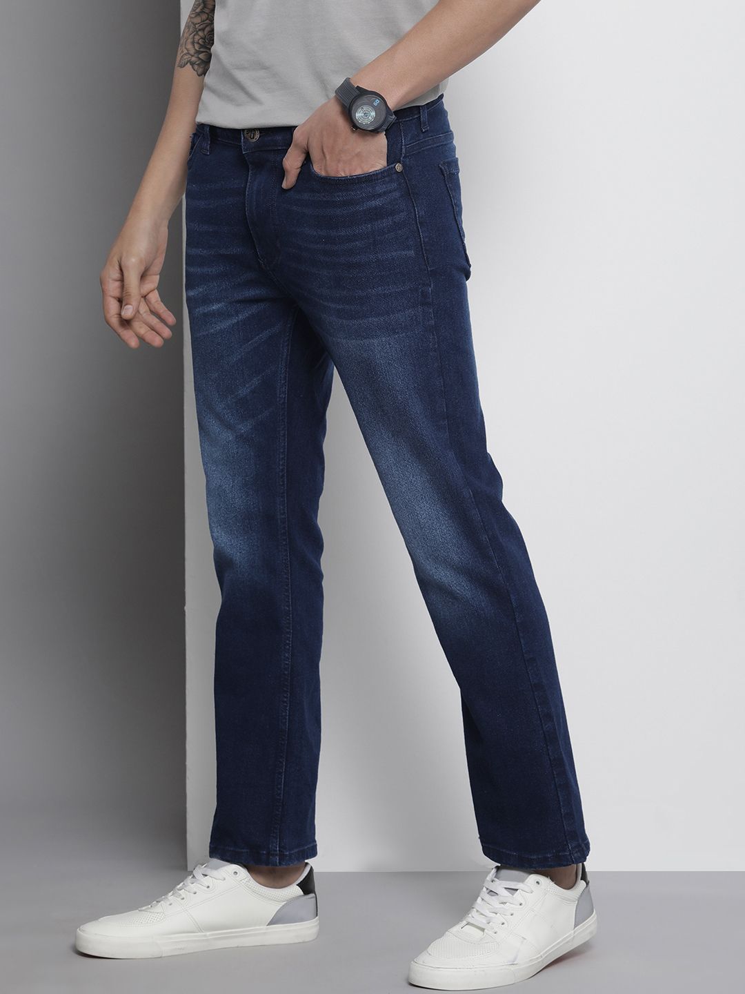 The Indian Garage Co Men Bootcut Light Fade Stretchable Jeans