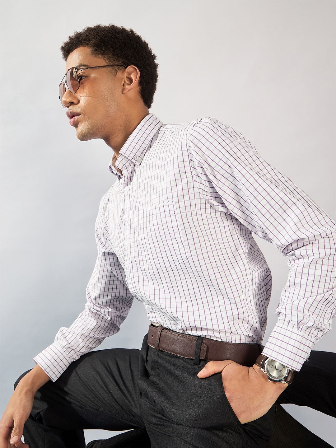 DENNISON Men Smart Micro Checks Formal Shirt