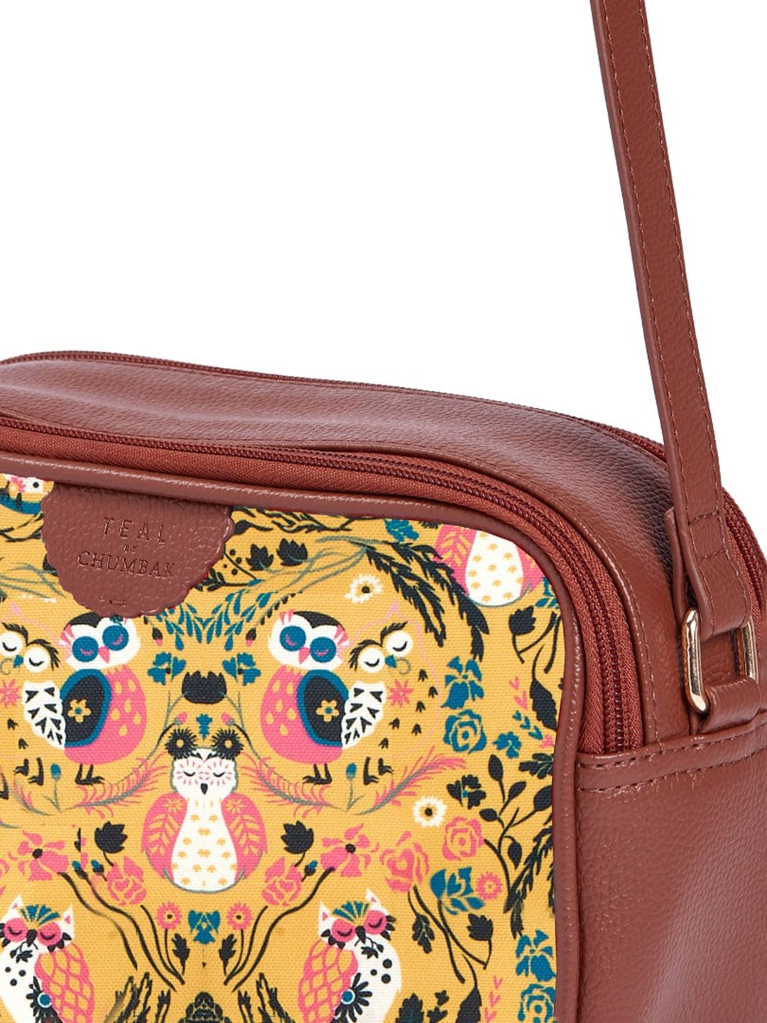 TEAL BY CHUMBAK Floral Printed Structured Sling Bag