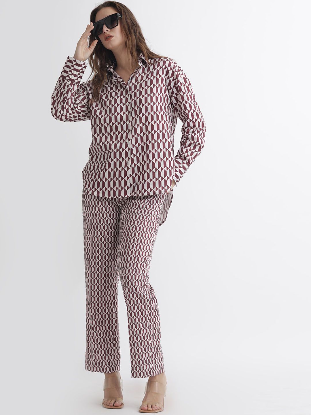 RAREISM Geometric Printed Slim Fit High-Rise Cotton Parallel Trousers