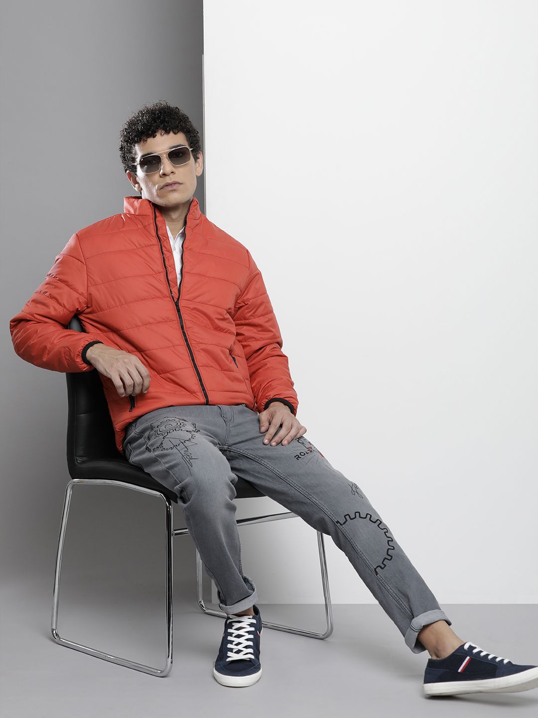 The Indian Garage Co Men Zip-Front Puffer Jacket with Zip Pockets