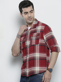 The Indian Garage Co Pure Cotton Regular Fit Checked Double Flap Pocket Flannel Shirt