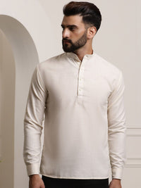 SOJANYA Lelaki Off White Cotton Solid Kurta Panjang Atas Lutut