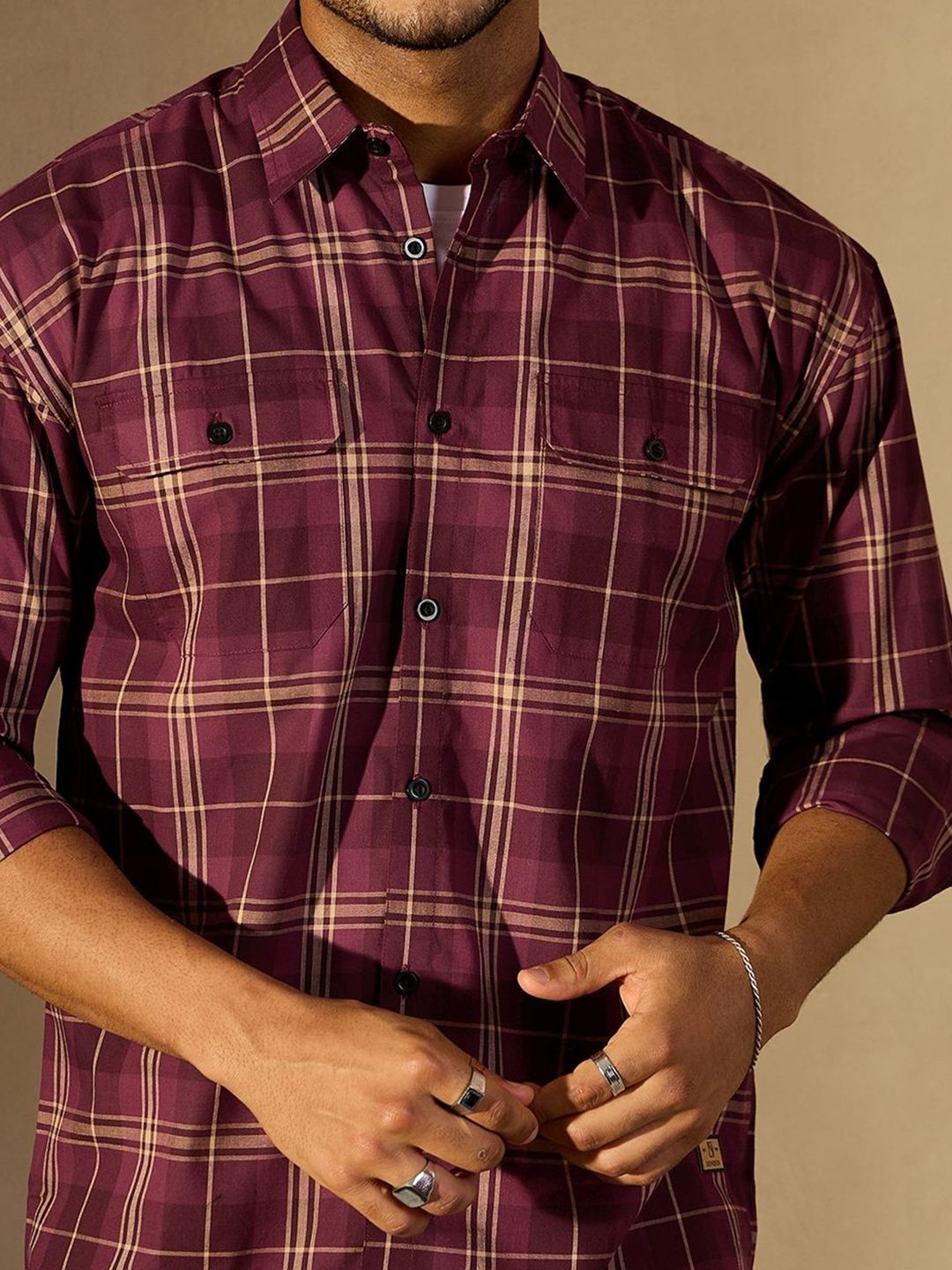 DENNISON Men Tartan Checked Drop Shoulder Oversized Shirt