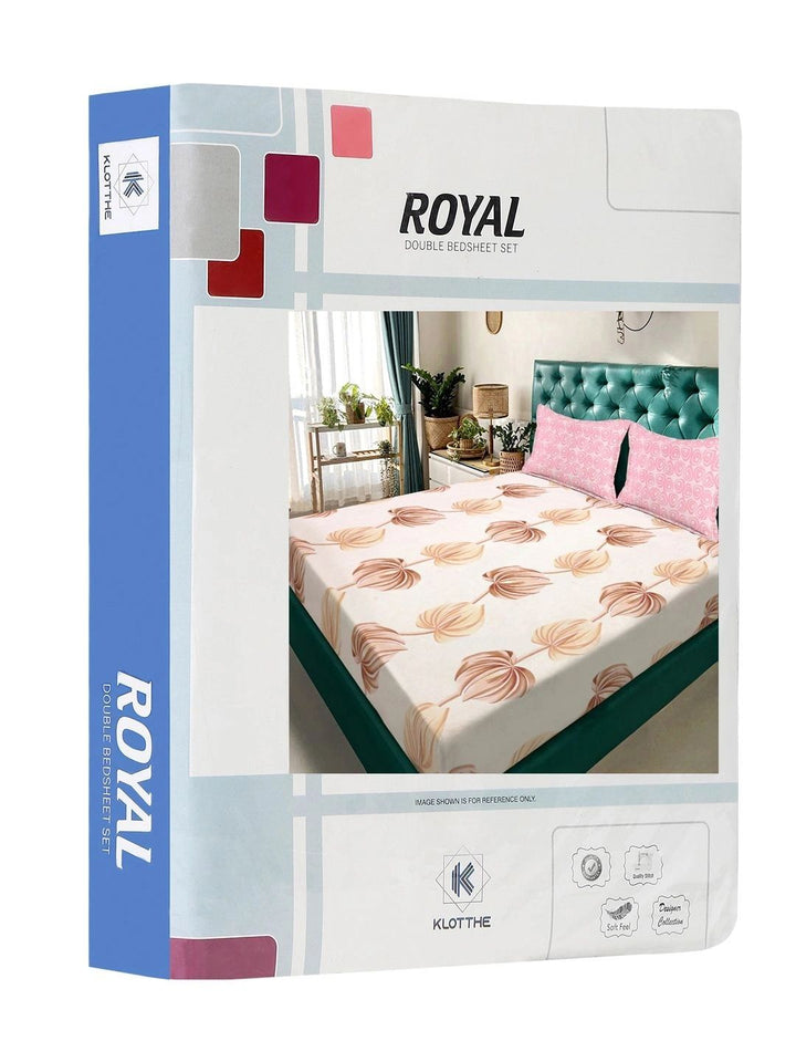 Moda Rapido X KLOTTHE Cream-Coloured & Pink Floral 300 TC King Bedsheet with 2 Pillow Covers