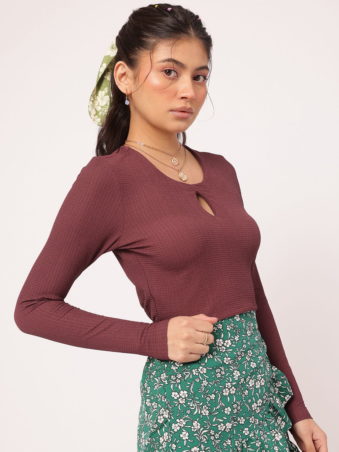 DressBerry Sweet & Sassy Textured Fitted Top