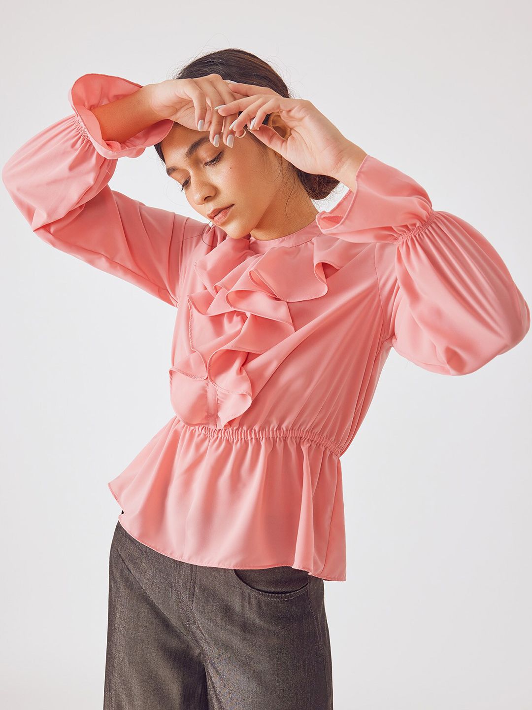 The Label Life Cinched Waist Ruffle Top