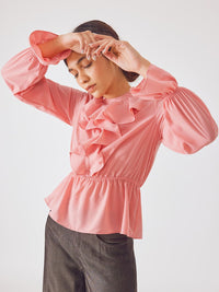 The Label Life Cinched Waist Ruffle Top