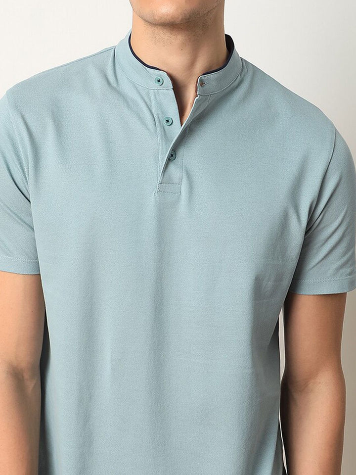 RARE RABBIT Men Barrie Mandarin Collar Cotton Slim Fit T-Shirt