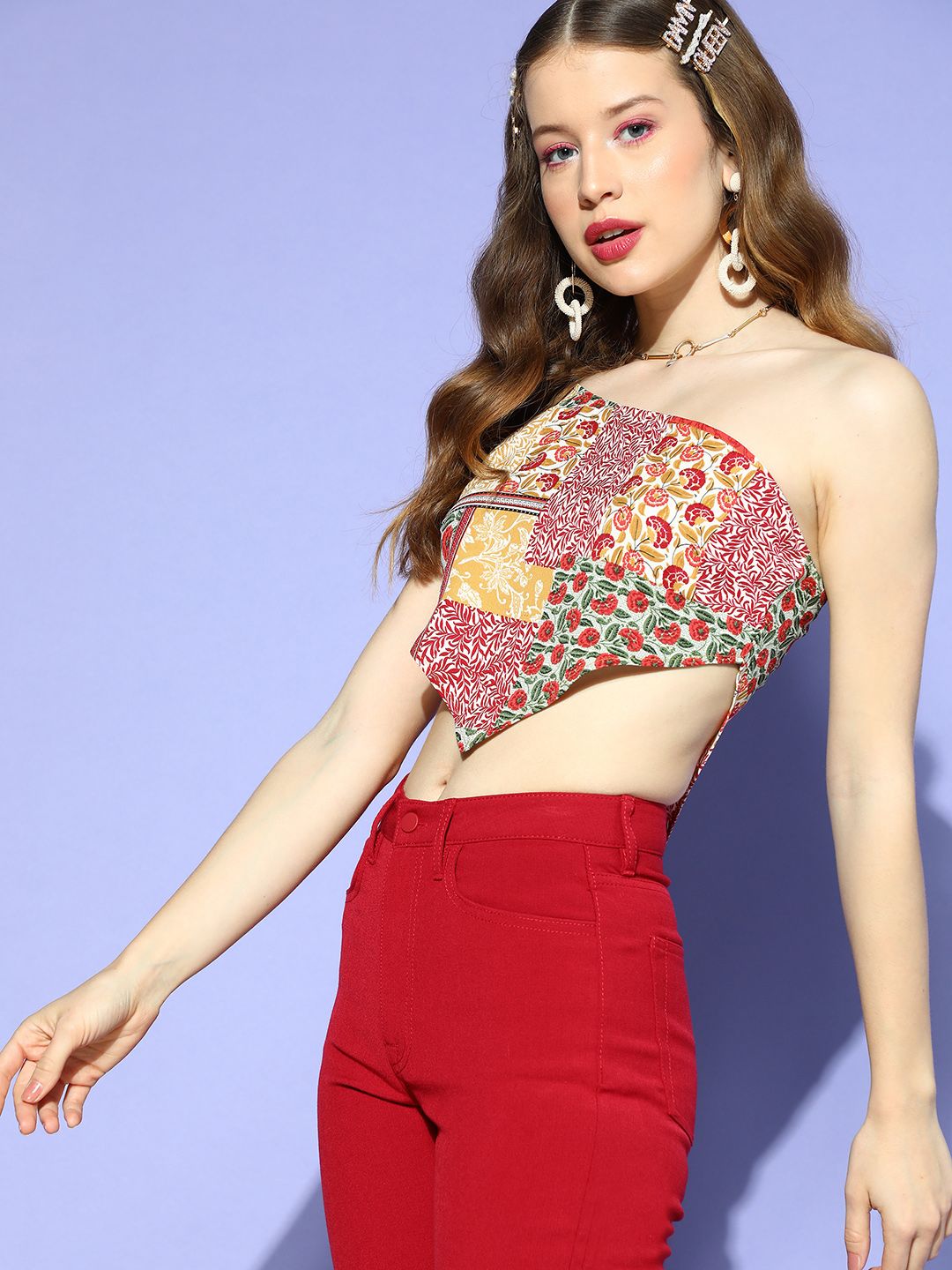 Berrylush Women Gorgeous Red Floral Scarf Top