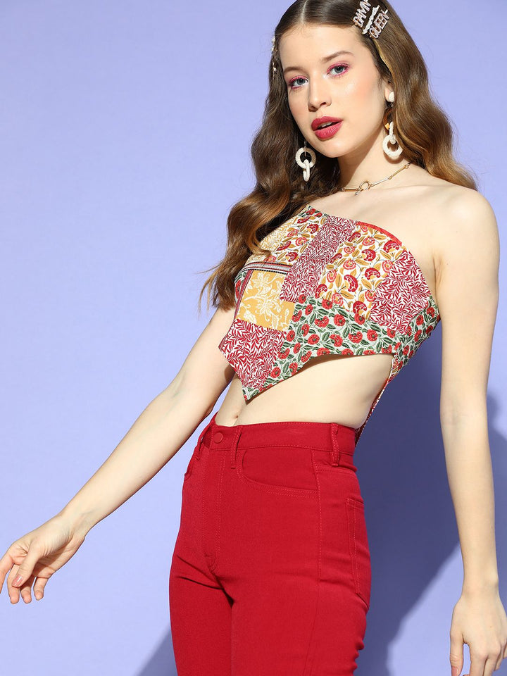 Berrylush Women Gorgeous Red Floral Scarf Top
