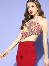 Berrylush Women Gorgeous Red Floral Scarf Top