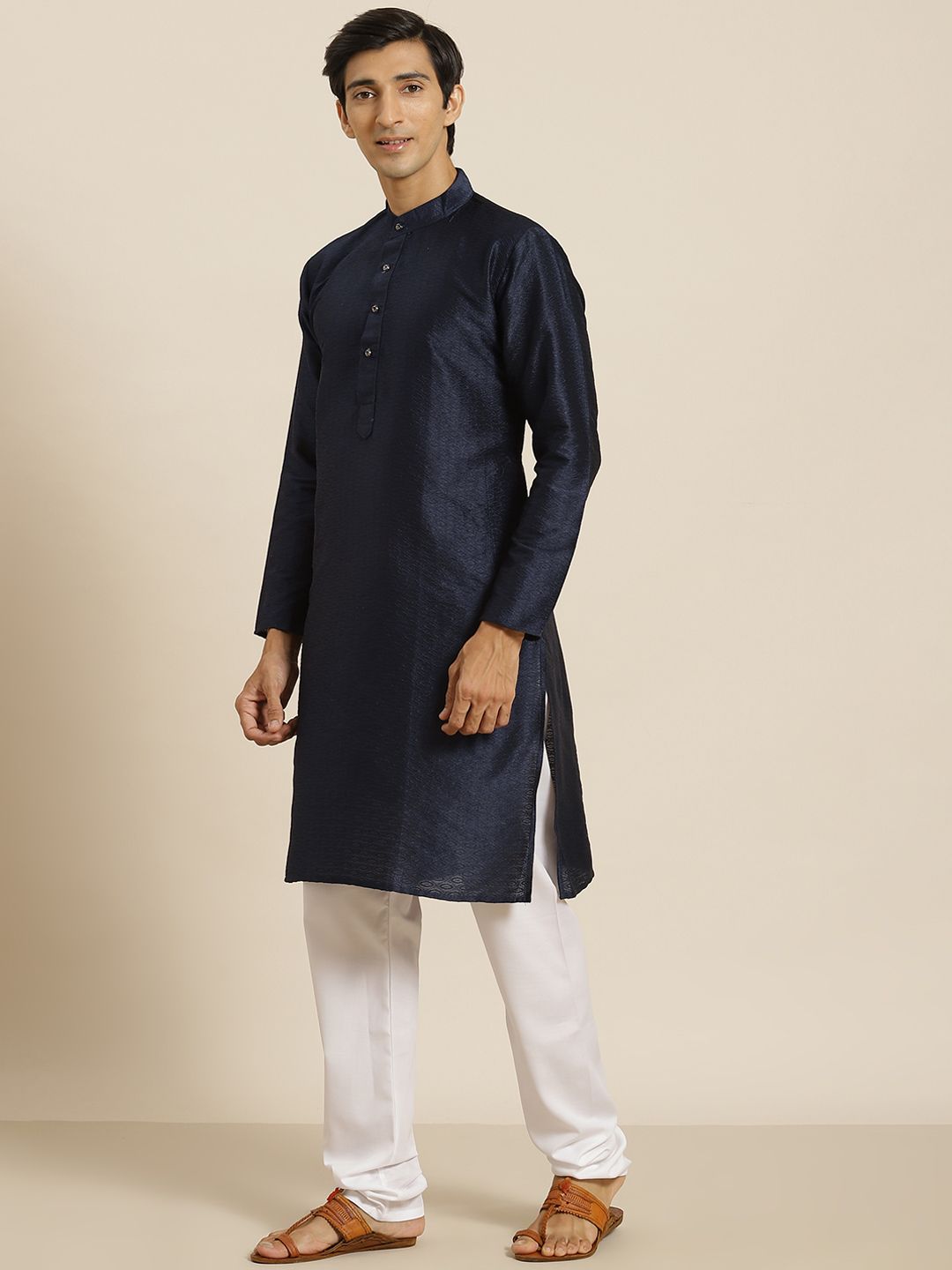 SOJANYA Men Navy Blue Woven Design Indigo Kurta