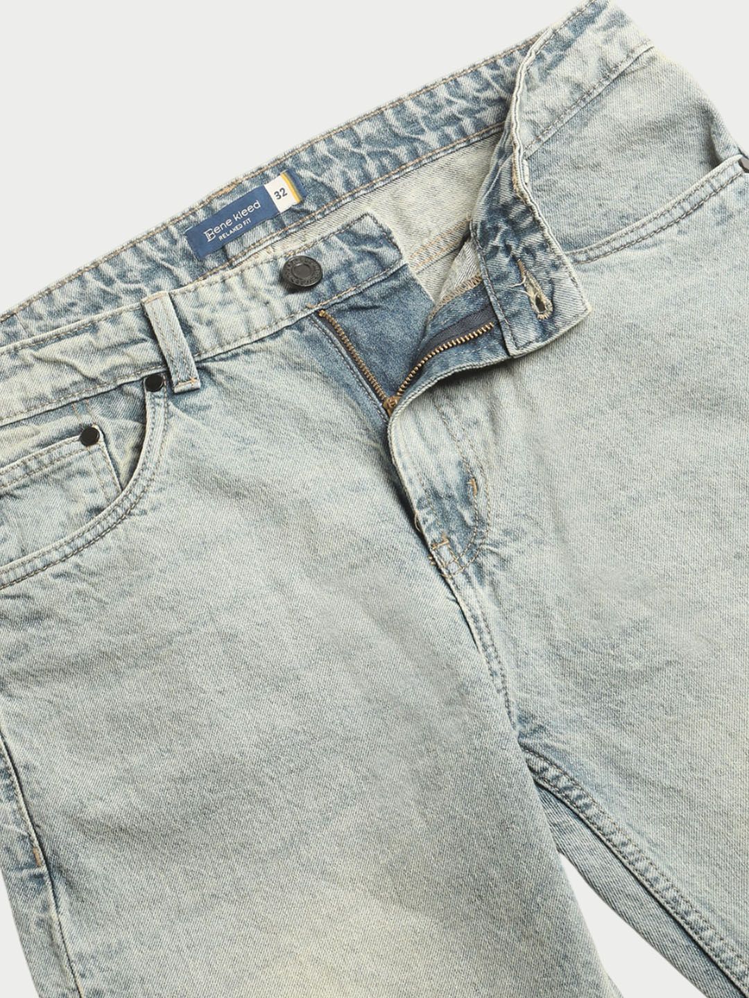 Bene Kleed Men Relaxed Fit Clean Look Heavy Fade Whiskers Pure Cotton Tinted Jeans