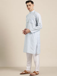 SOJANYA Men Blue & White Pure Cotton Striped Kurta
