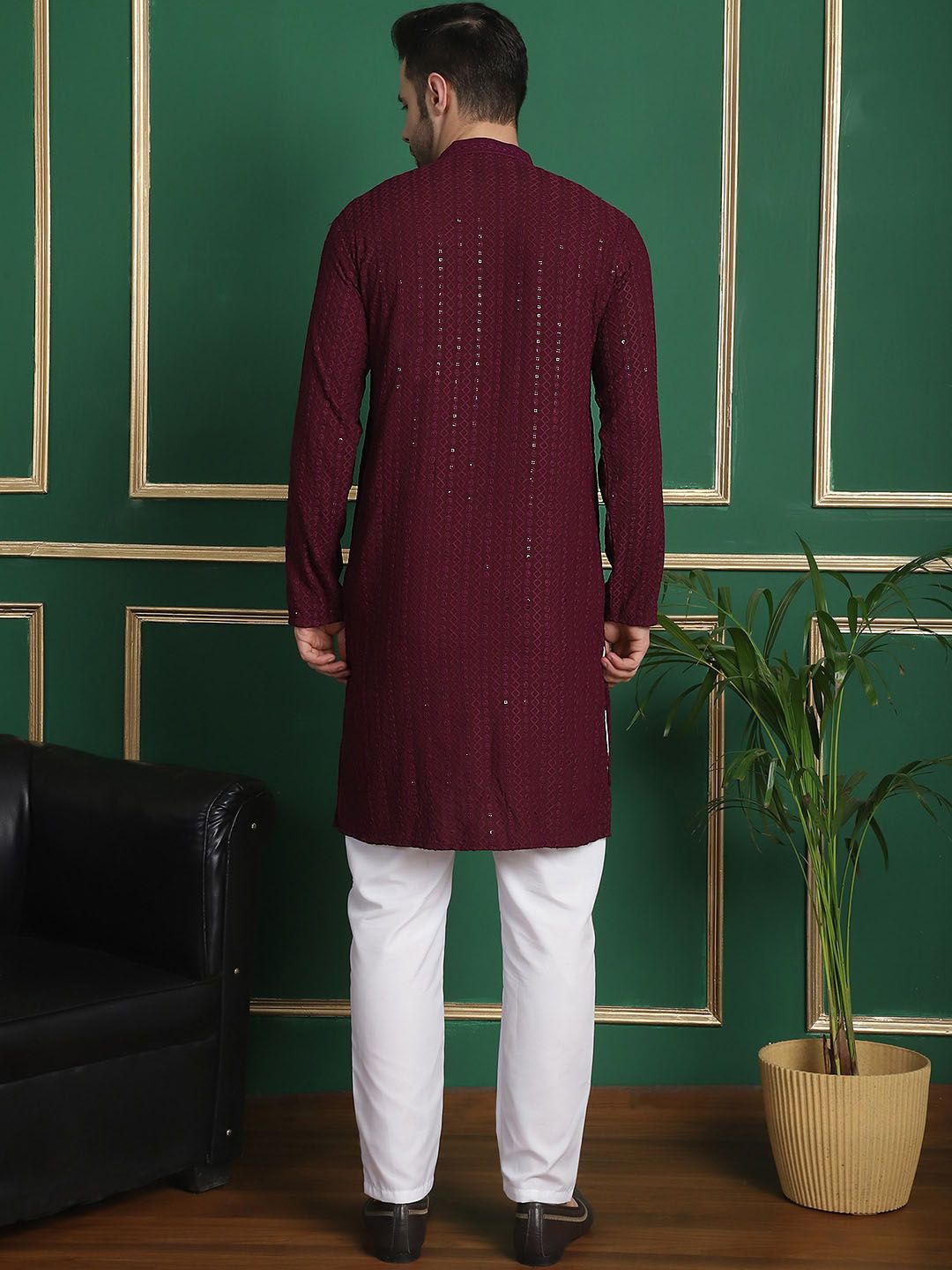 Anouk Embroidered Regular Sequinned Kurta With Pyjamas