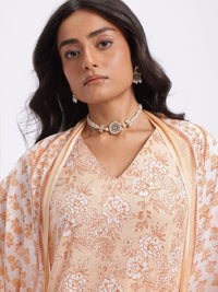 Anouk Floral Printed Cotton Kurta with Trousers & With Dupatta