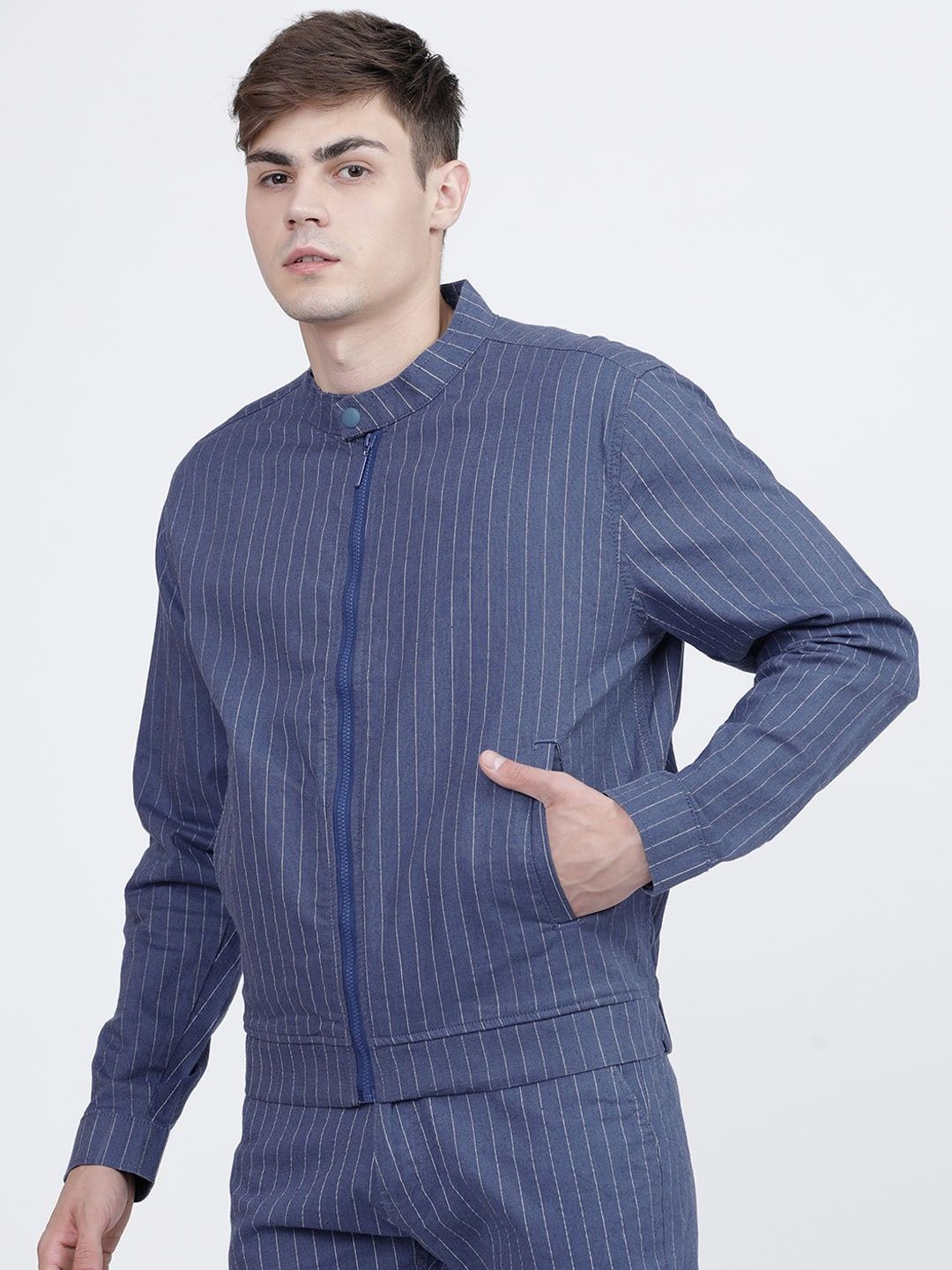 HIGHLANDER Men Blue Striped Bomber Jacket