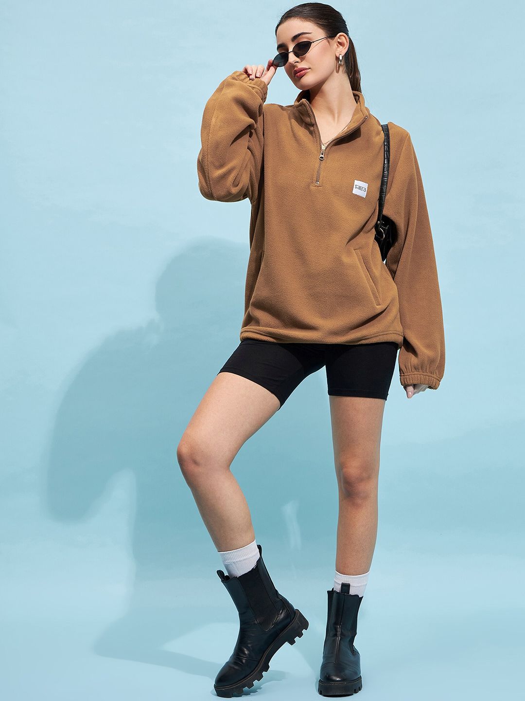 STREET 9 Brown Mock Collar Oversized Sweatshirt