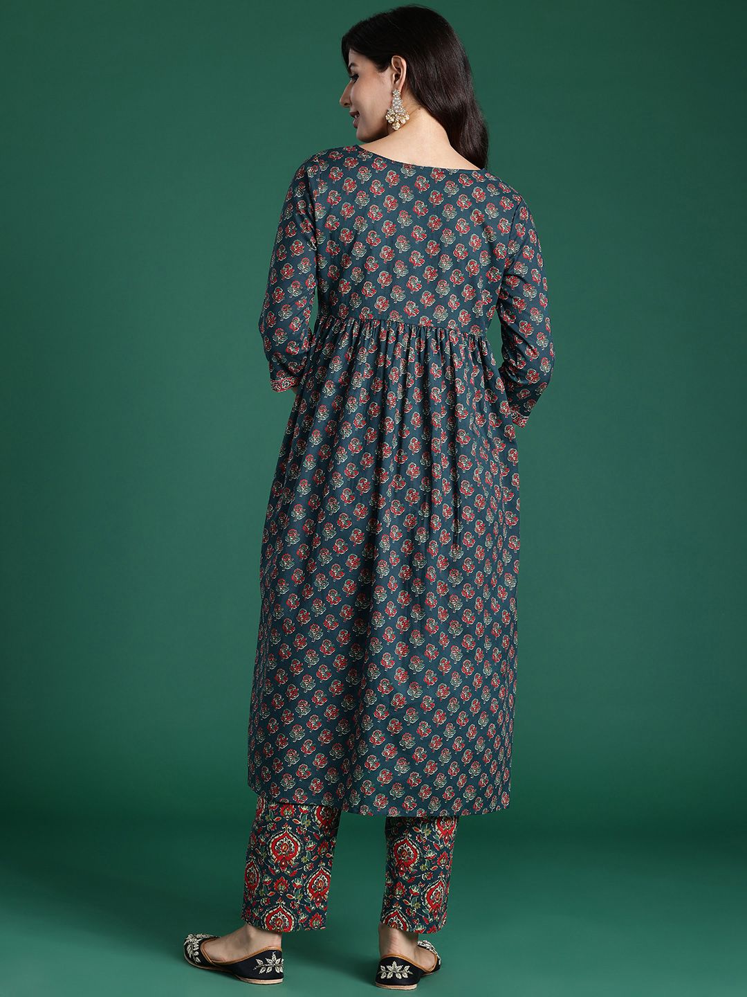 Indo Era Ethnic Motifs Printed Empire Pure Cotton Kurta with Trousers
