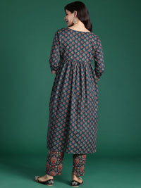 Indo Era Ethnic Motifs Printed Empire Pure Cotton Kurta with Trousers