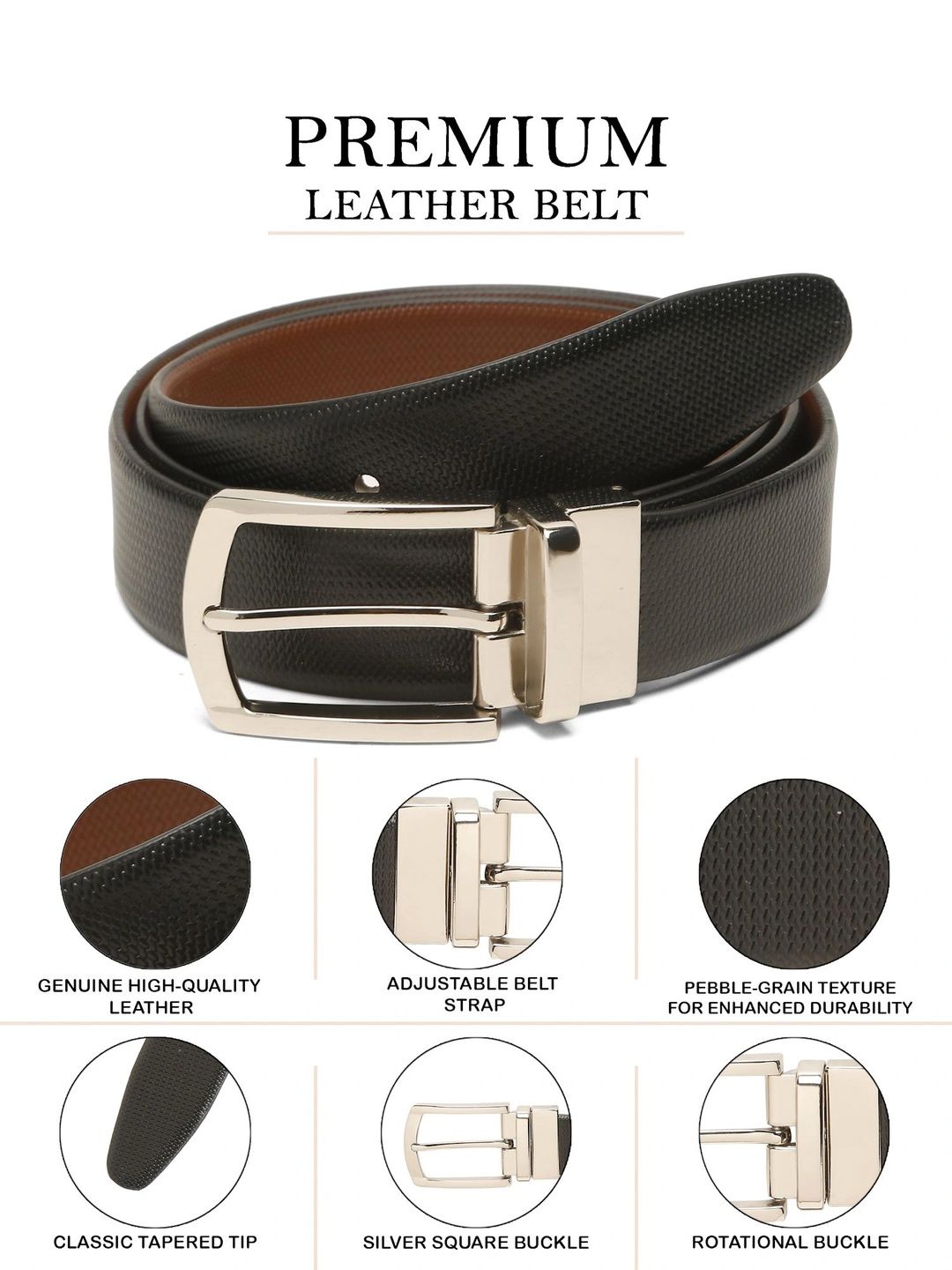 Teakwood Leathers Men Textured Leather Reversible Formal Belt