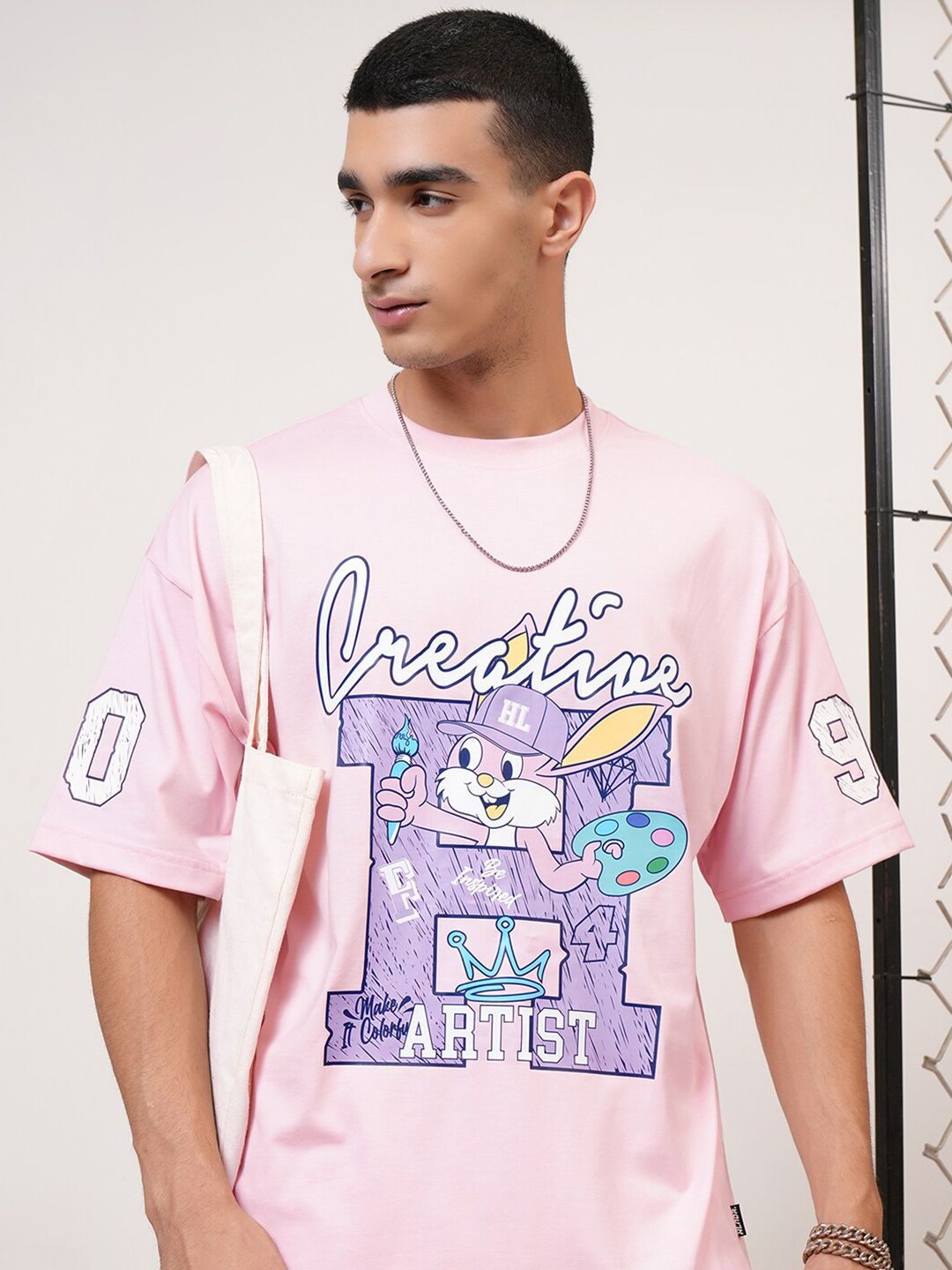 Highlander Lelaki Besar Turun Bahu Bulat Leher Separuh Lengan T Shirt