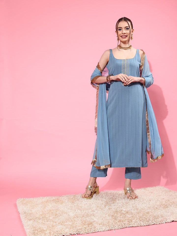 Varanga Blue Sleeveless Kurta with Trouser and Dupatta