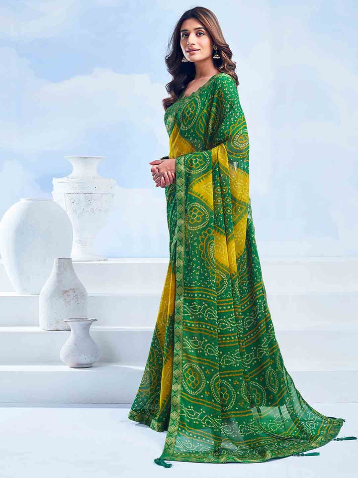 KALINI Bandhani Zari Pure Chiffon Bandhani Saree