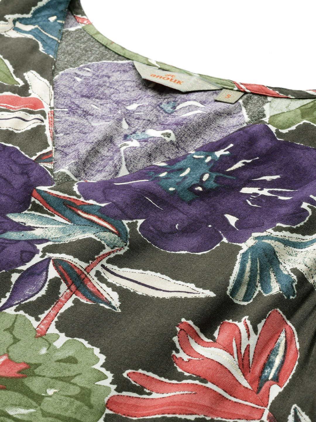 Anouk Floral Printed V-Neck Straight Kurta