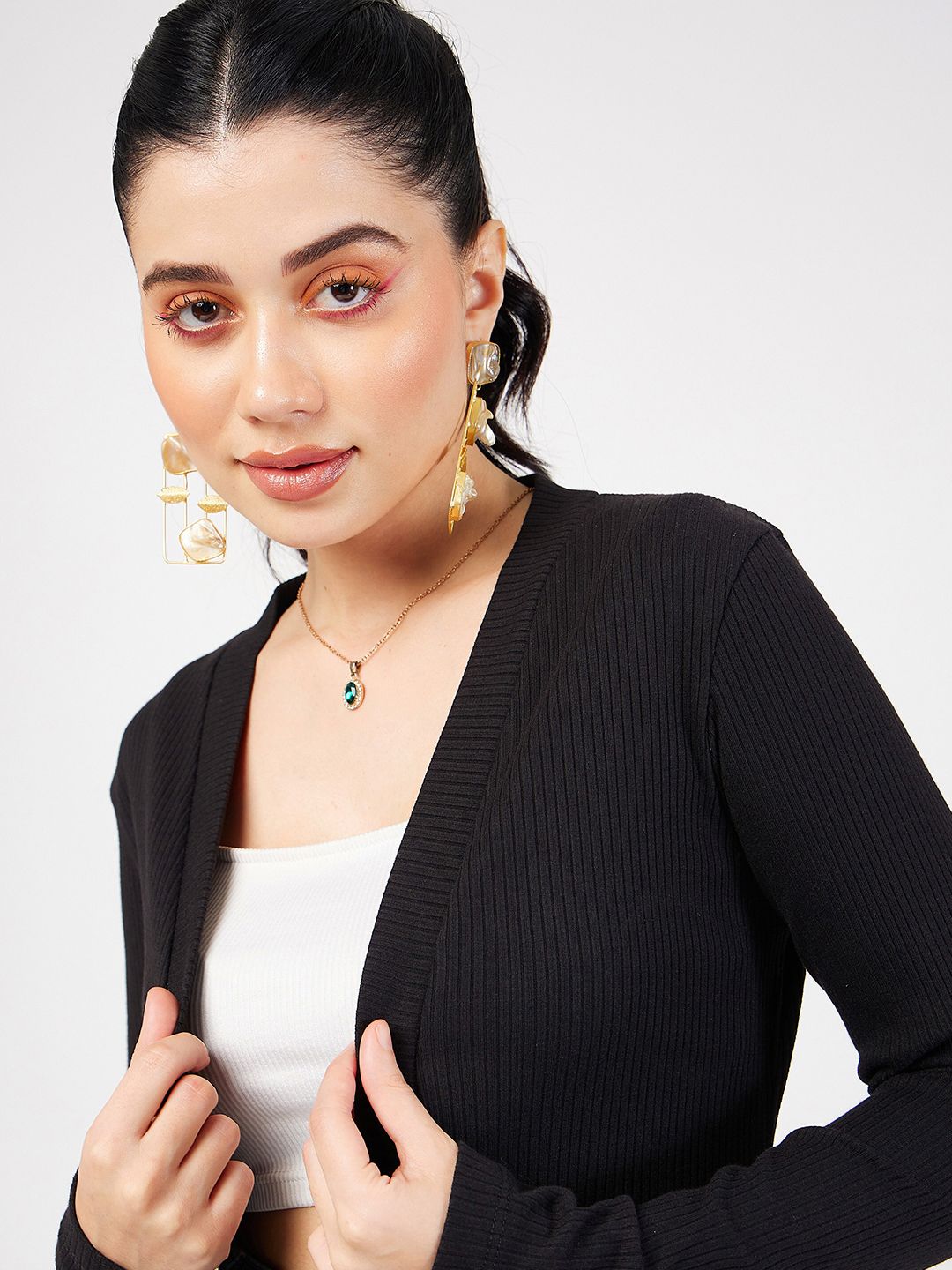 SASSAFRAS Ribbed Knitted Open Front Shrug