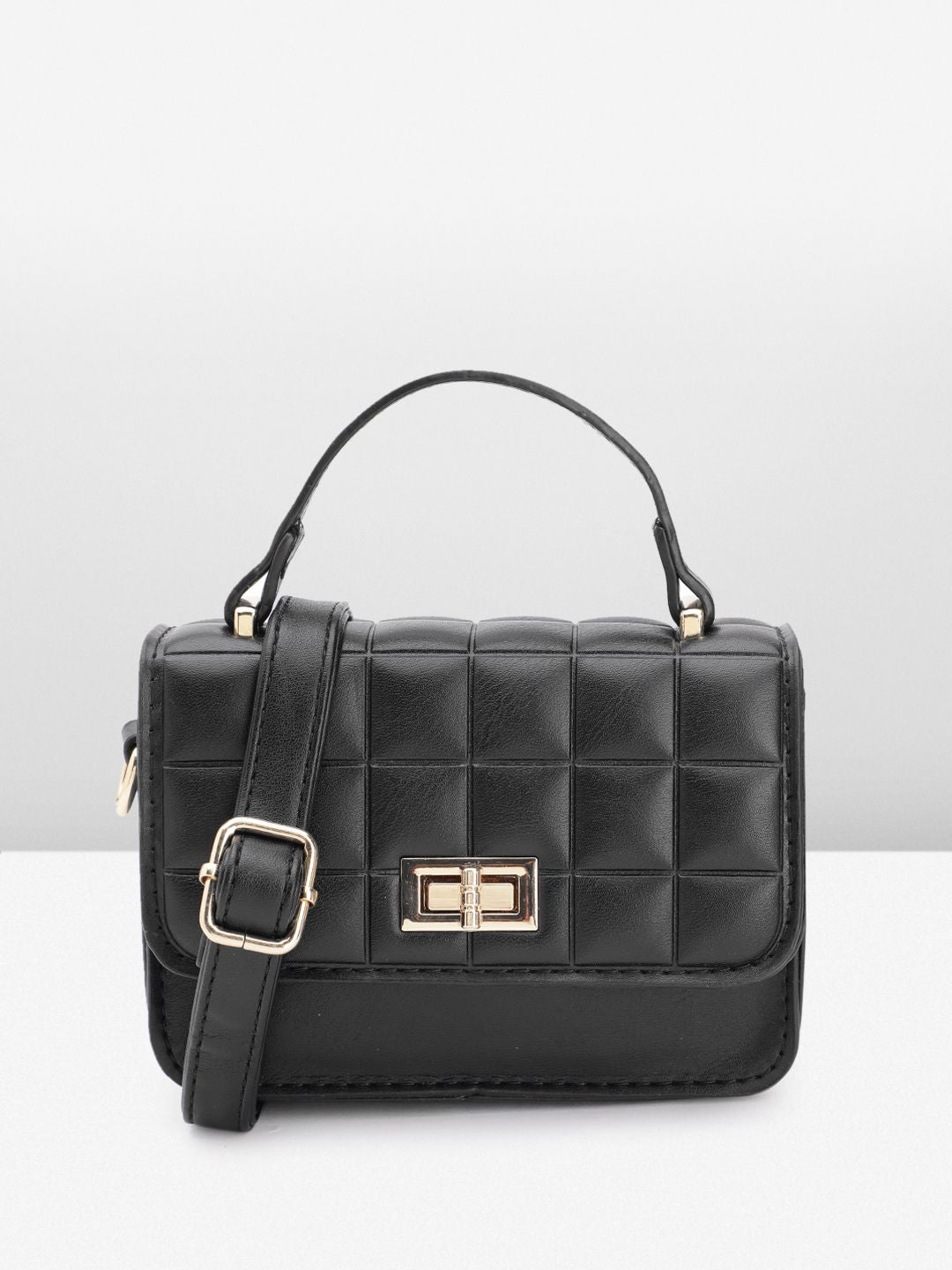 DressBerry Quilted Structured Satchel Bag