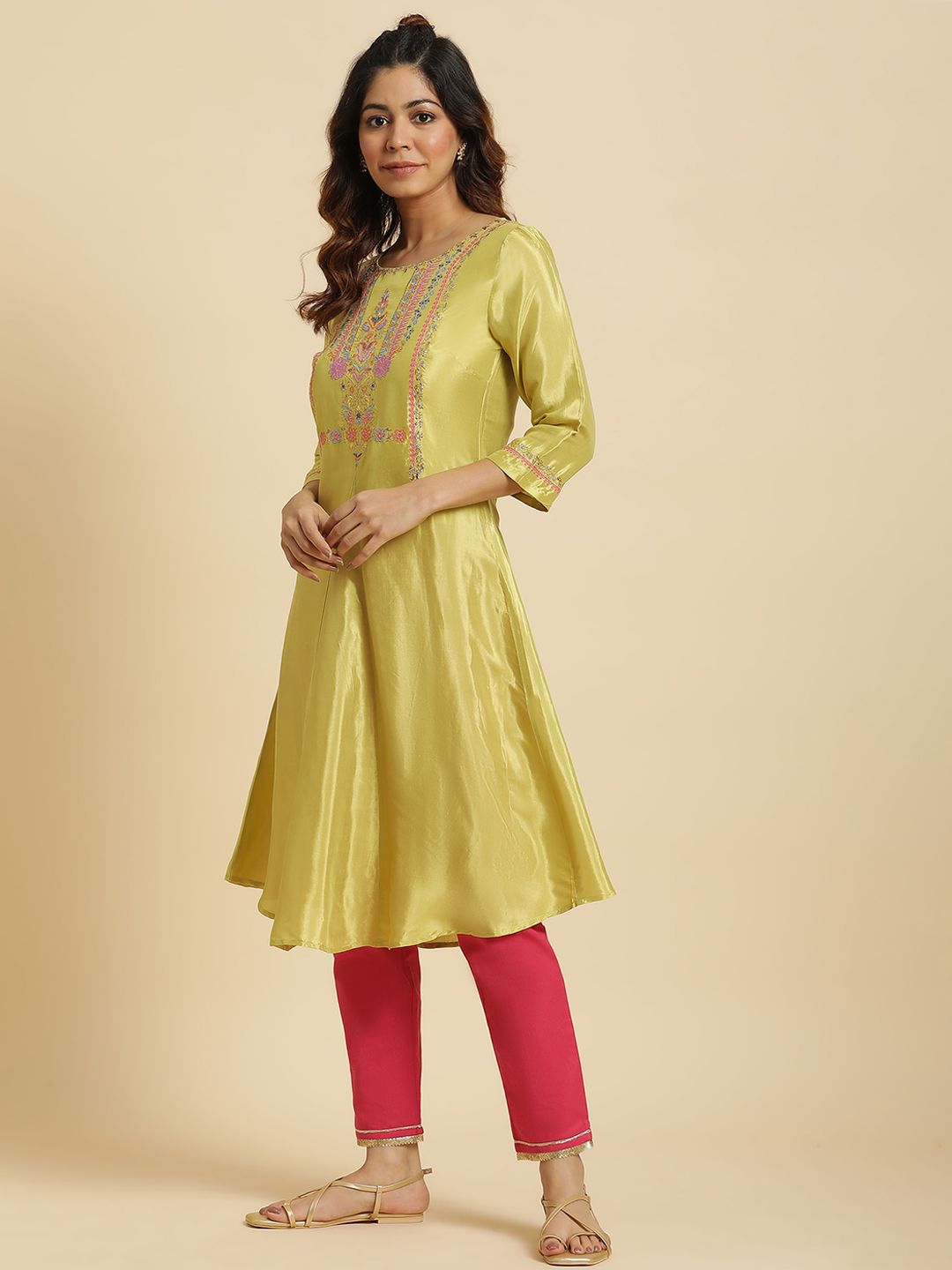 W Ethnic Motifs Embroidered Sequinned A Line Kurta