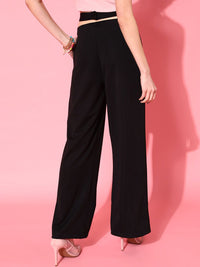 STREET 9 Women Black Solid Loose Fit High-Rise Trousers