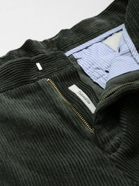 Mr Bowerbird Men Olive Green Tailored Fit Self-Striped Cropped Corduroy Regular Trousers