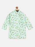 SOJANYA Boys Mint Green & Yellow Tropical Print Kurta Cotton Lurus