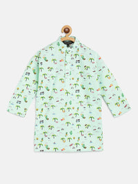 SOJANYA Boys Mint Green & Yellow Tropical Print Kurta Cotton Lurus