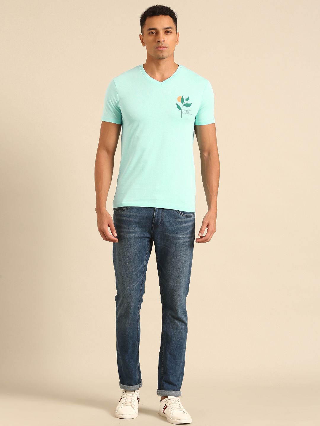 Being Human V-Neck Pure Cotton T-shirt with Minimal Print