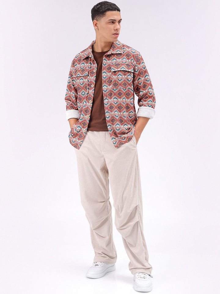 The Indian Garage Co Men Spread Collar Geometric Printed Casual Shirt