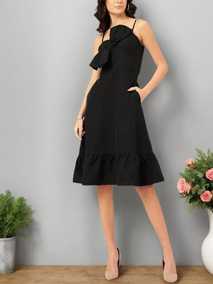 DressBerry Sassy Straps Front Bow A-Line Dress