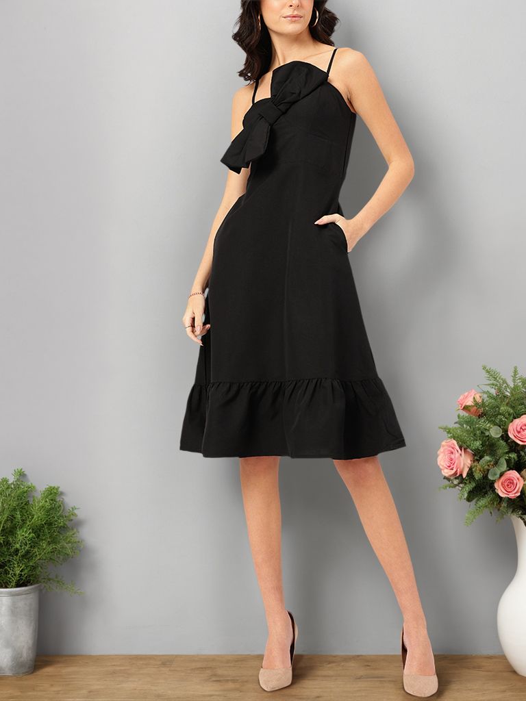 DressBerry Sassy Straps Front Bow A-Line Dress