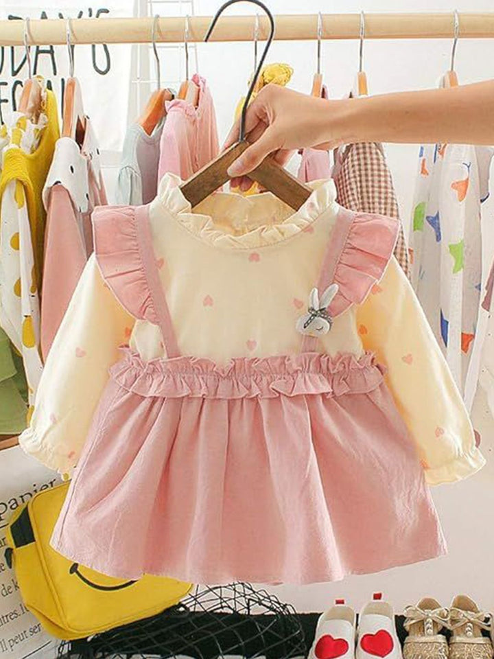 YK Girls Round Neck Cotton Fit & Flare Dress With Ruffle Details