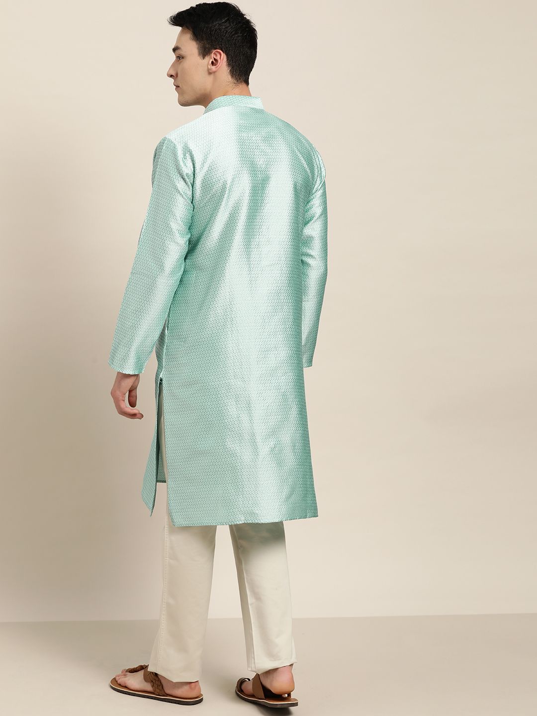 SOJANYA Men Blue Woven Design Straight Kurta