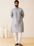 SOJANYA LUXE Motif Etnik Bersulam Kurta Sutera Kapas Labuci Dengan Piyama