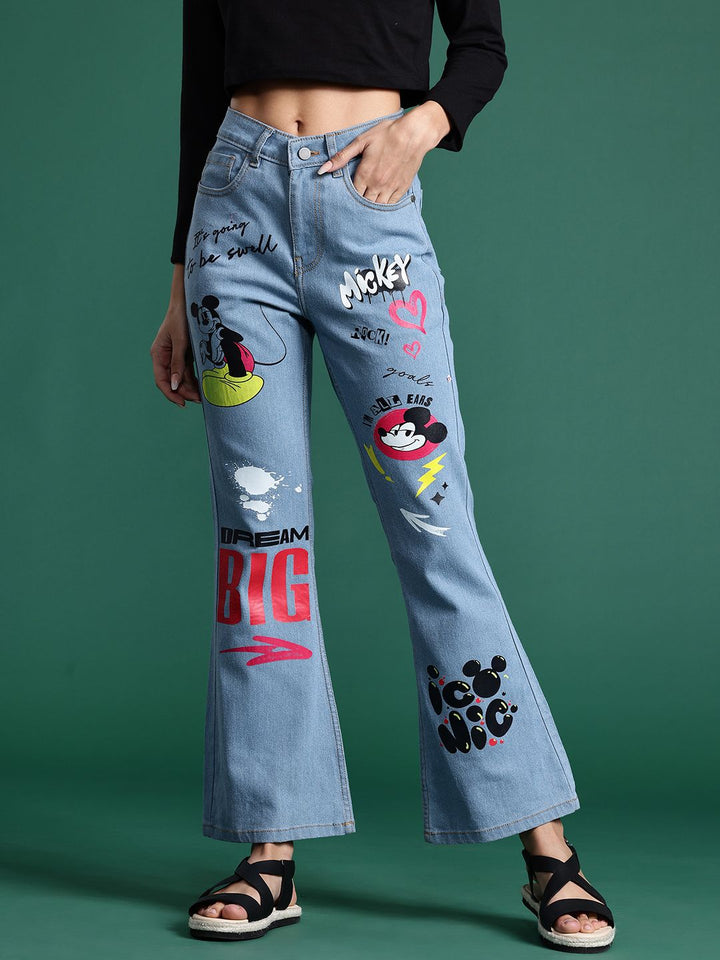 DressBerry Women Mickey Mouse Printed Slim Flared Fit Stretchable Jeans