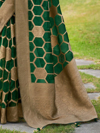Saree mall Green & Gold Embellished  Zari Organza Banarasi Sarees