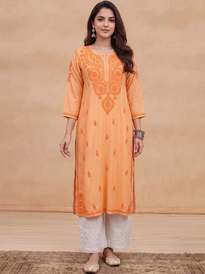 Rumah Wanita Chikankari Motif Etnik Sulam Benang Kerja Kurta