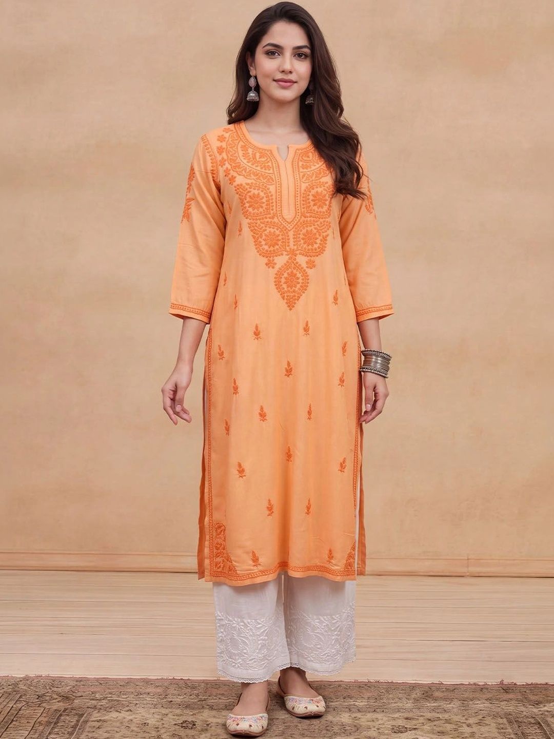 Rumah Wanita Chikankari Motif Etnik Sulam Benang Kerja Kurta